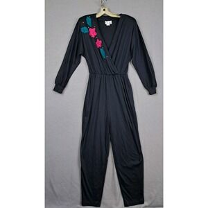 Vintage Or-Lee Jumpsuit Women's 4 Small‎ Black Floral One Piece 70's Vixen USA